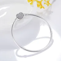 

Wholesale 925 sterling silver heart clasp setting full CZ snake bracelet fits pandora bracelets DIY jewelry