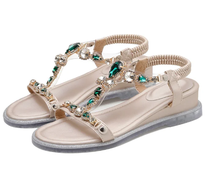 

2021 new summer sandals fairy style wedge heel web celebrity beach fashion Roman flat shoes