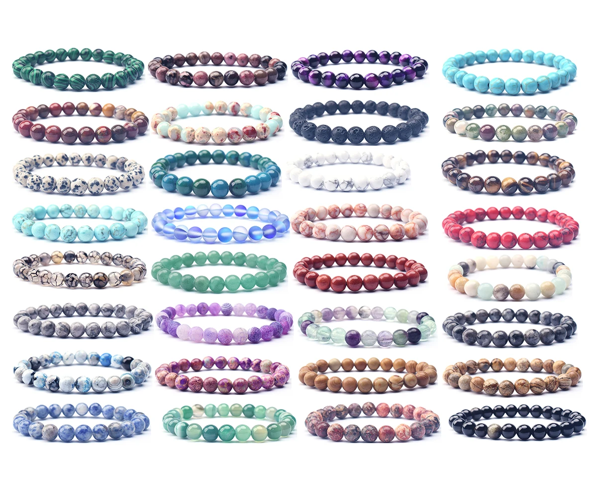 

Natural jewelry crystal amethyst rose quartz turquoise onyx agate 6mm 8mm 10mm round crystal beads stone bracelet for women men