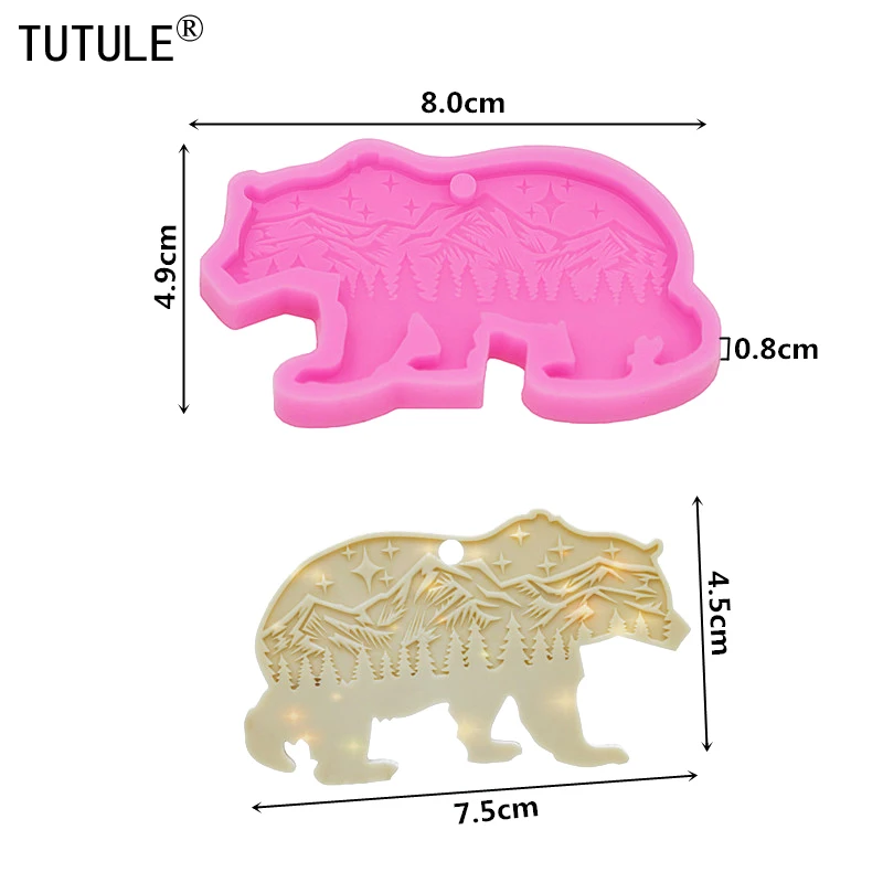 

Shiny Forest Bear Keychain Mould for cake decorating Silicone mold for crafts, polymer clay Handmade Custom Bear Keychain,resin
