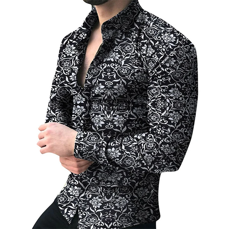 

hawaiian plus size slim fit shirt Floral shirt mens long sleeve chemise homme camisa hombre masculina