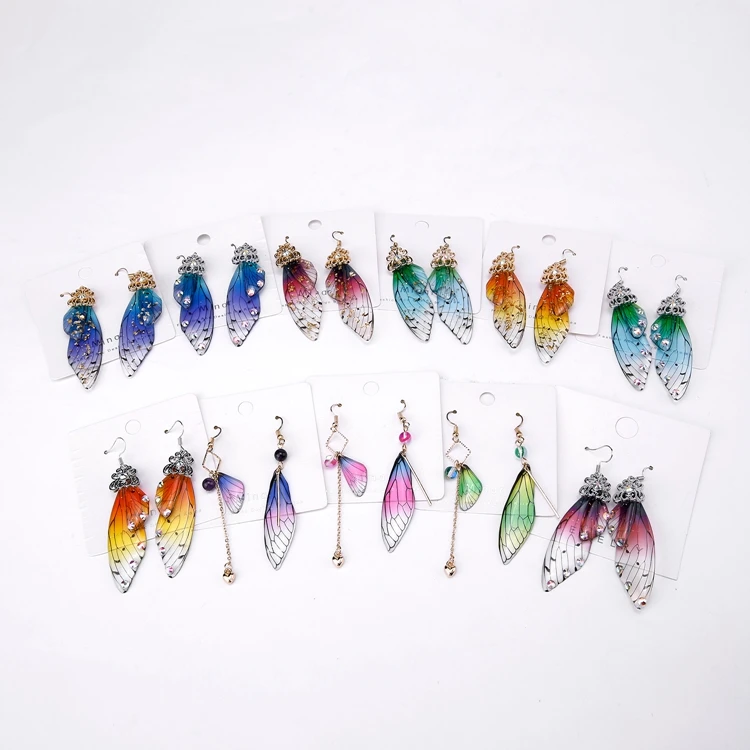 

Trendy Beautiful Long Cicada Butterfly Wing Asymmetric Simulation Earrings For Women, As picture