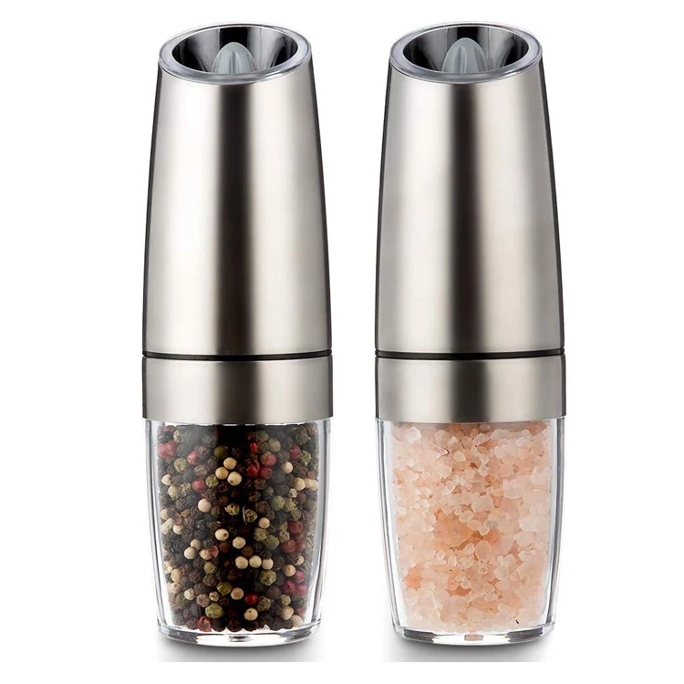 

Amazon Hot Selling Stainless Steel Gravity Battery Operated Automatic Electric Salt And Pepper Grinder Set with LED Light