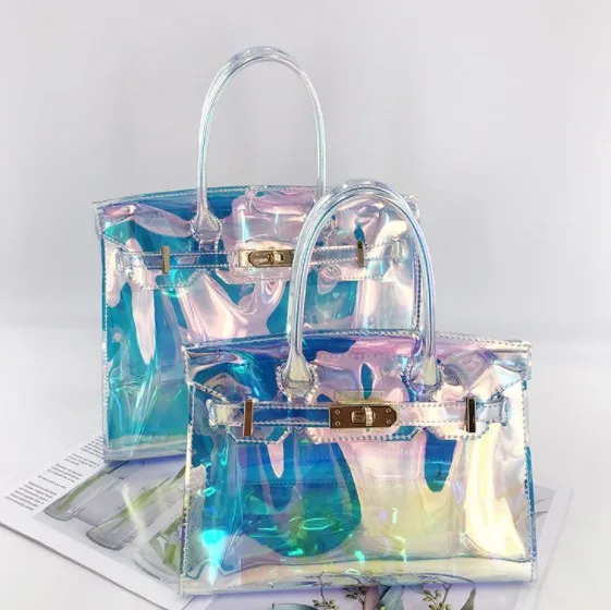 

Clear PVC shoulder bag laser messenger bag holographic handbag for women, 2 colors(pls see below color cards)