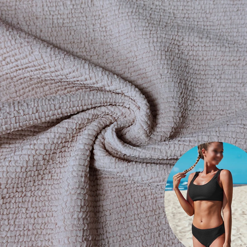 Latest Soft Spandex 8 Polyamide 92 Crinkle Seersucker Textured Fabric for Beachwear