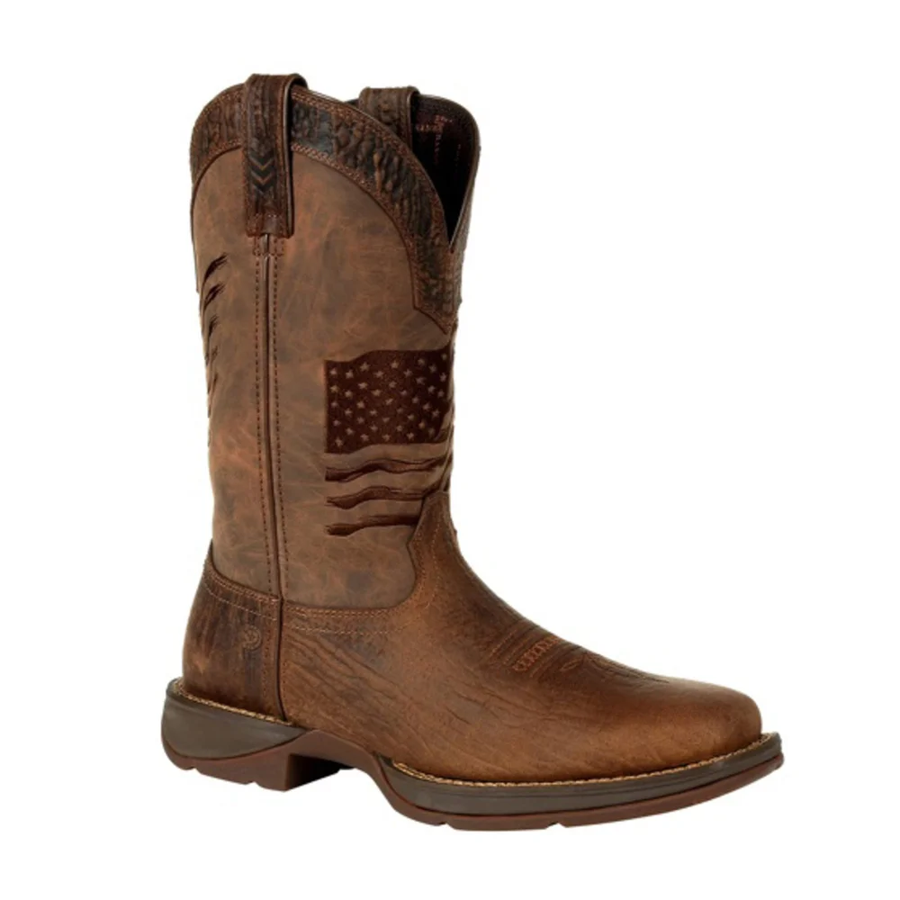 

Men Rebel Brown Flag Western Boots-square Toe