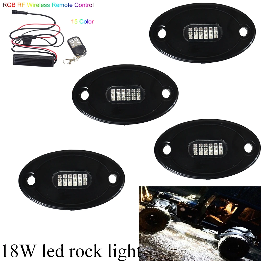 4pcs RGB Color LED Rock Lights with 15 color controller Under Car For Jeeep F150 off-road