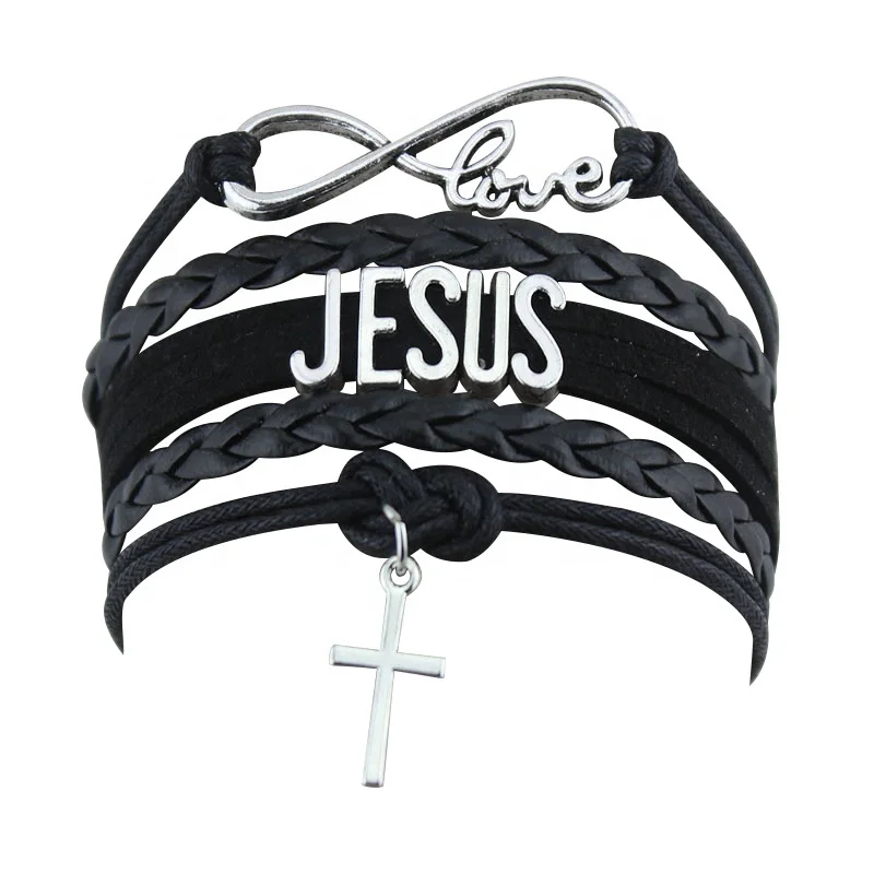 

Amazon Hot Selling Bracelets For Leather Handmade Weave Jesus Cross Bracelet