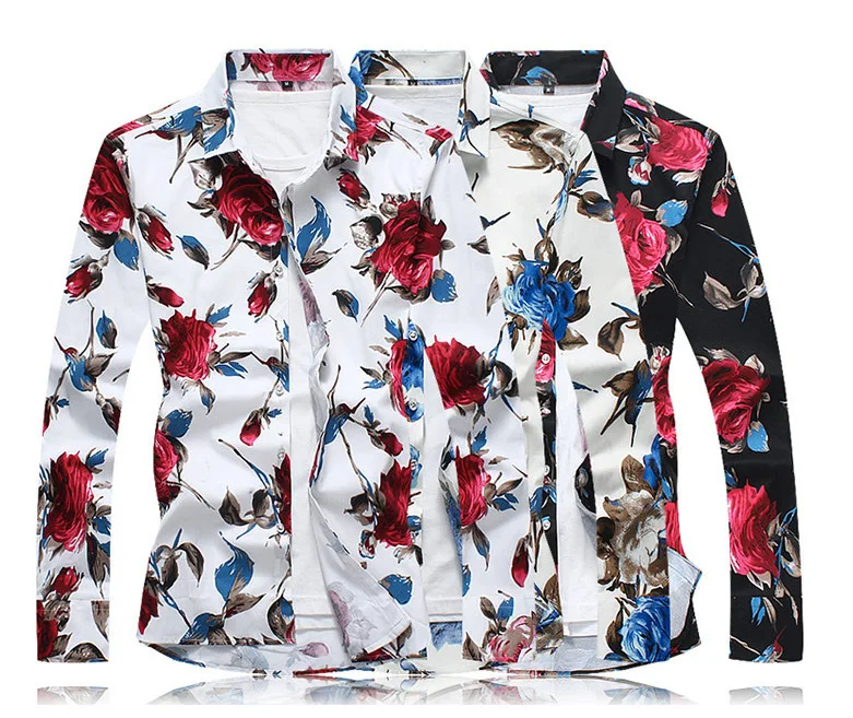 

Fashion Summer Mens Shirts Long Sleeve Slim Fit Men Shirt Floral Shirts, 3 colors