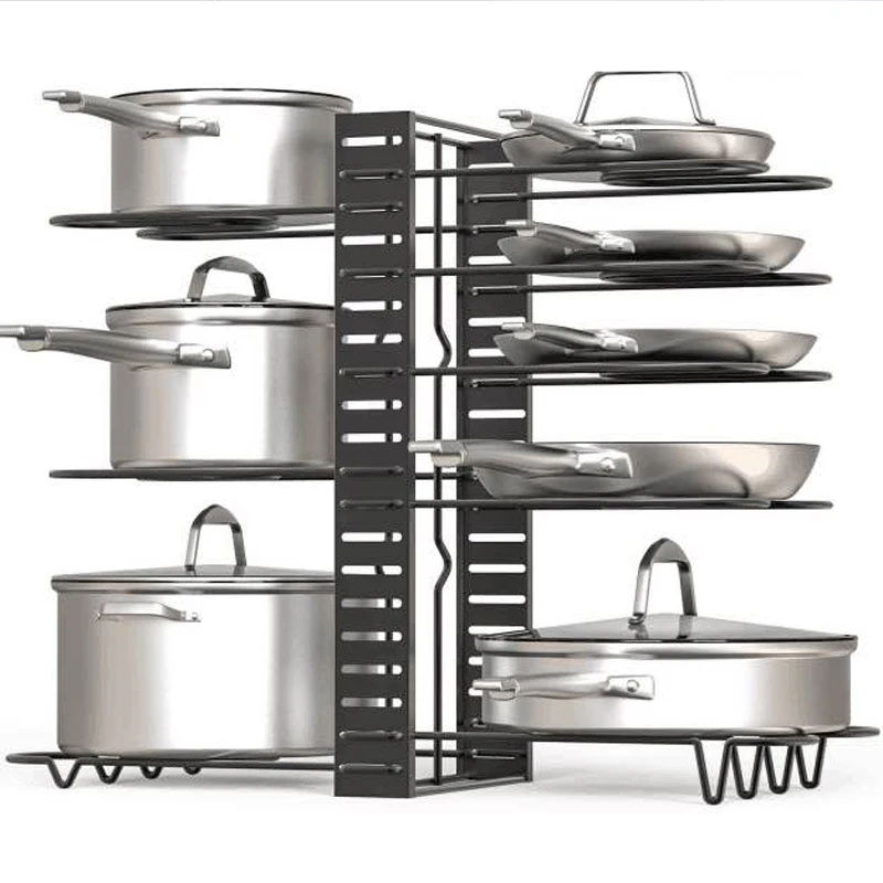 

Extensible Pot Rack Organizer with 4 DIY Methods, Length Adjustable Pans Holder, Black Metal Kitchen Holder