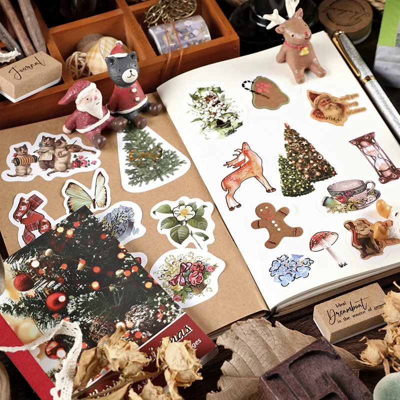 

Christmas stickers this merry christmas series die-cut hot stamping large size christmas tree gingerbread elk