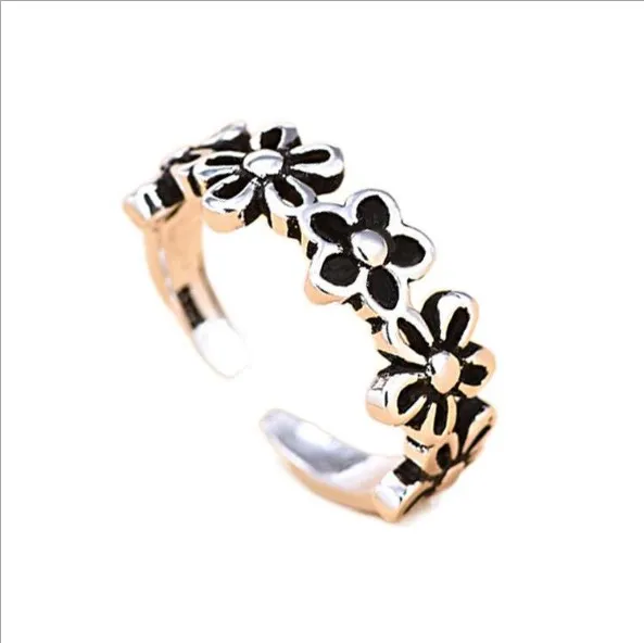 

Korean style Thai silver women's ring flower simple retro opening silver women's jewelry ring wholesale