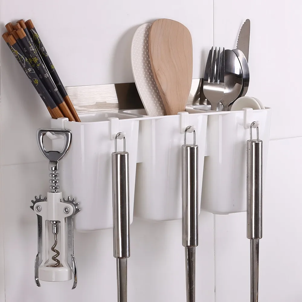 

Wall Mounted Kitchen Plastic Knife Fork Chopstick Spoon Utensil Holder Storage Organiser with hanging hook