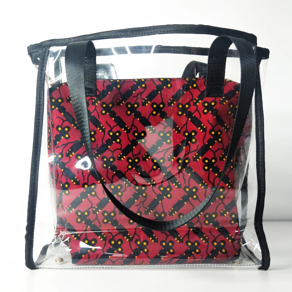 

Latest African Fabric Wax Print PVC Bag Shopping Handbag Bags Women 2pcs Cotton Fabric Fashion Clutch Wax Zipper, Customized color