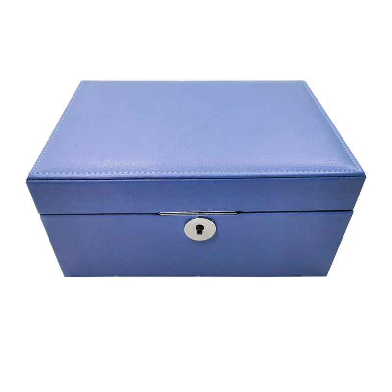 

New Arrival Double-layer Jewellery Packaging Box Jewelry Organizer case Jewelry Storage Box With Mirror, Blue