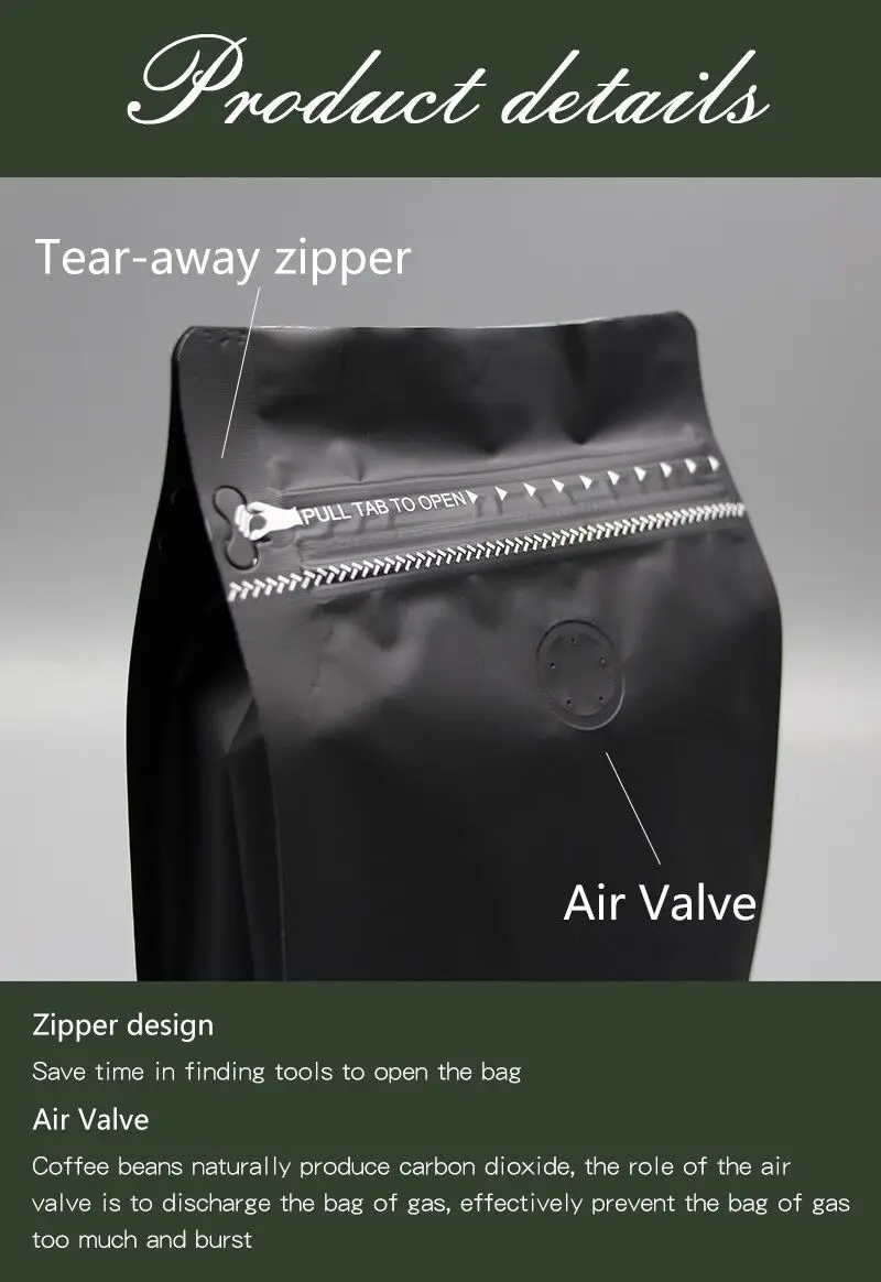 Wholesale 250g 500g Flat Bottom Coffee Bags With Valve/biodegradable