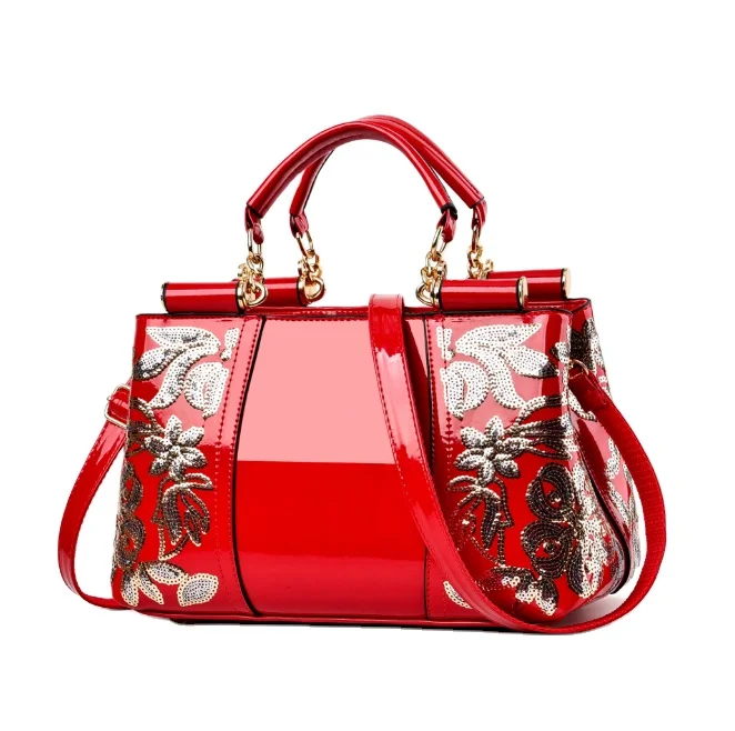 

2021 European and American patent leather bright face women's bag bride wedding atmosphere handbag large capacity women's One Sh