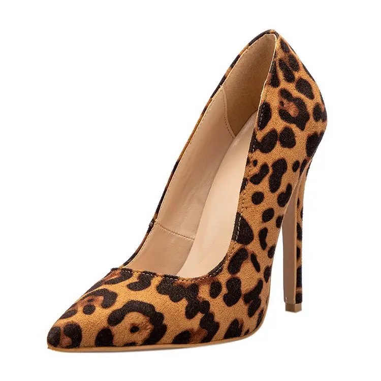 

Dropshipping Ladies Sexy Pumps Leopard Print Pointed Toe Microfiber Leather Stiletto Women Street Party Office High Heel Shoes