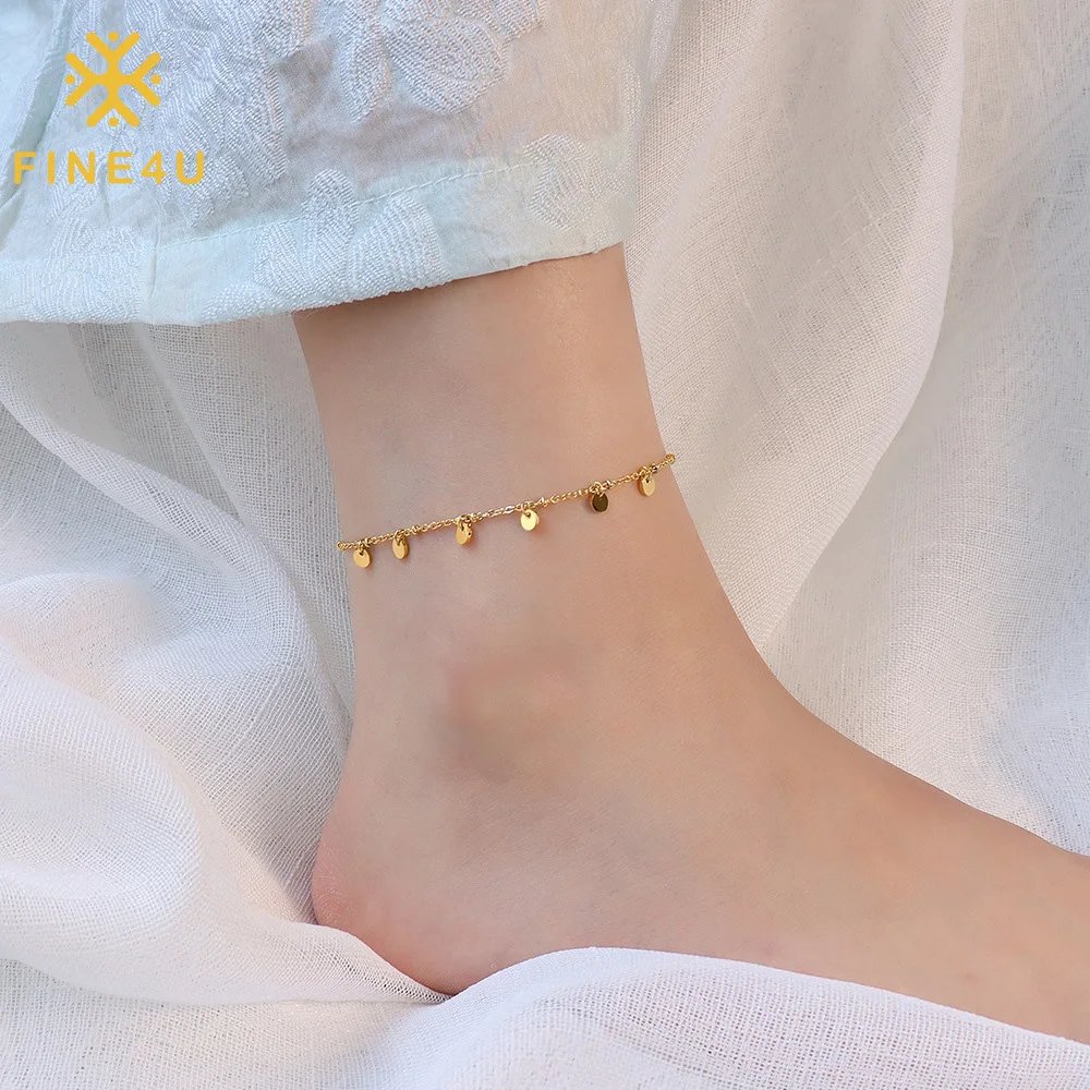 

Waterproof Fashion Women Jewelry Disc Dangles 18k Gold Plated Ladies Wholesale Stainless Steel Anklet