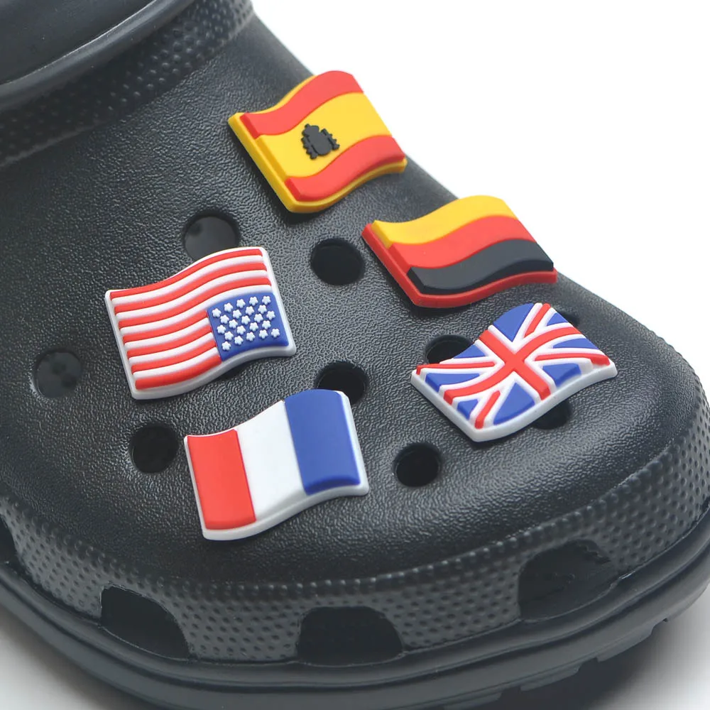 

Wholesale mixed Cheap Custom Amazon New Design shoe charms Soft PVC Cartoon croc Shoe Charm flag charms