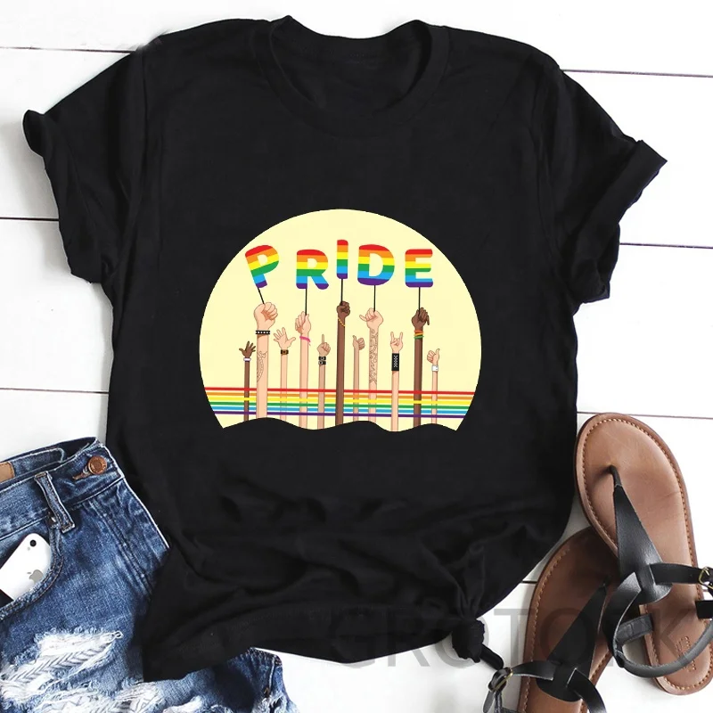 

High Quality LGBT Pride Graphic Aesthetic Top Tees Summer Crew Neck Print Knitted 100 Cotton Women Tshirt, Picture showed