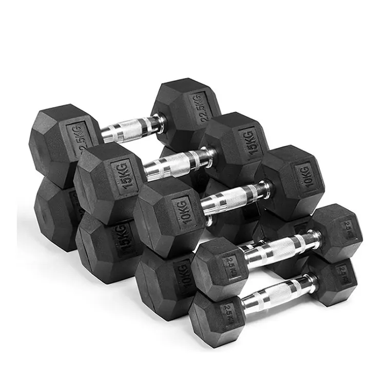 

China Fitness Power Free Weights Gym KGS LBS Cheap Price Rubber Hex Dumbbells Set for Sale, Black