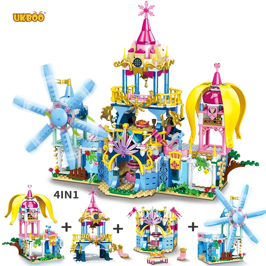 

UKBOO Free Shipping 619PCS 4in1 Windsor Castle-Ice and Snow Friends Fairy Princess Building Blocks Castle Kids Toys City Creator
