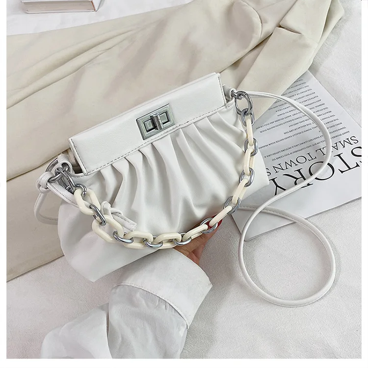 

Hot sale pu dumpling chain cloud bag women handbag hand bag shoulder bag leather, White/yellow/green/black