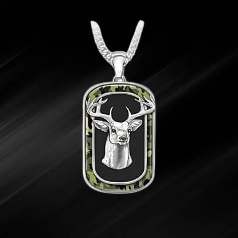 

Exquisite Romantic Personalized Trend Pendant Fashion Geometric Jewelry Classic Men's Black Square Deer Head Necklace