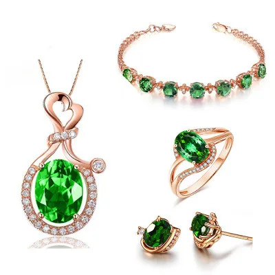 

Gemstone Rose Gold Bracelet Moissanite Pendant Necklace Stud Earrings Set