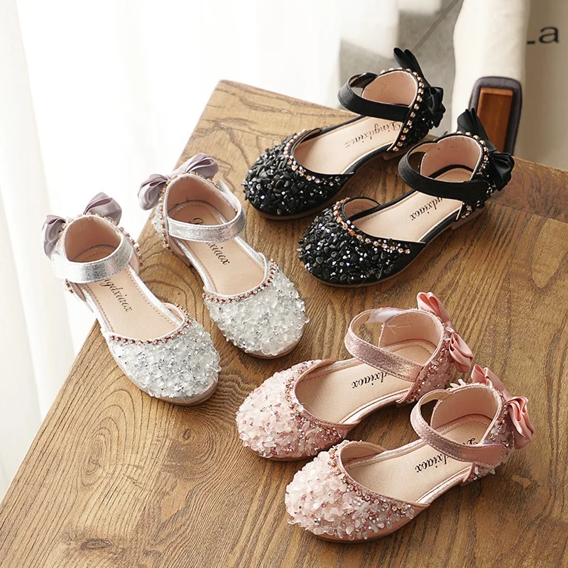 

B11347A 2021 summer new Korean style diamond soft girl's half sandal princess children's shoes, Black/pink/silver