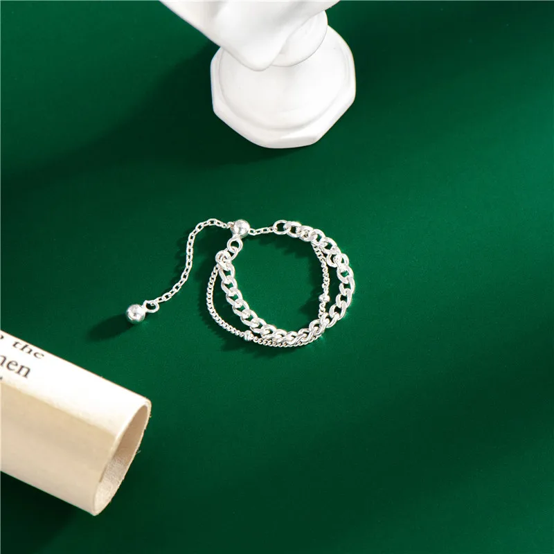 

New Arrival Summer Jewelry Stackable S925 Link Chain Ring Adjustable Cuban Chains 925 Sterling Silver Ring for Women Girls