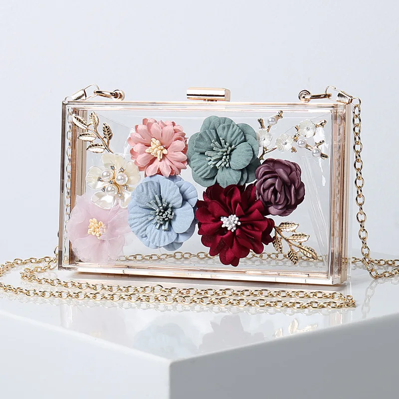 

JANHE bolso sac a main Borsa Taschen Tranparetn Box Beg Ladies Flower purse and handbags Small Elegant Evenging Shoulder Bags, Accept customized )