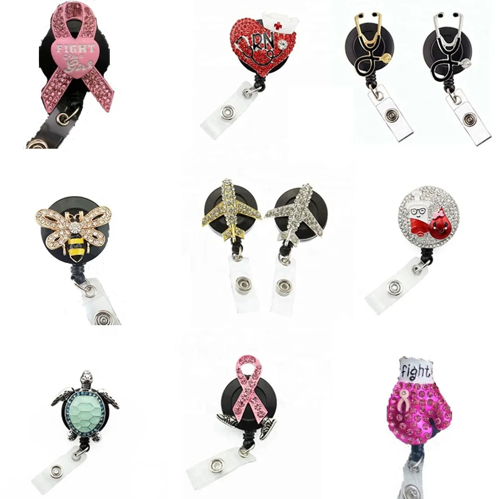 Medical stethoscope RN Ribbon FIGHT breast cancer heart retractable id badge holder reel for doctor nurse accessories, As picture