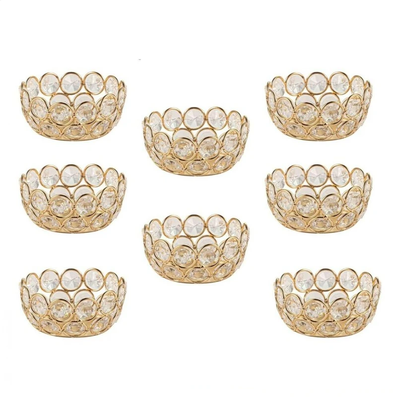 

Gold Crystal VotiveTea Light Candle Holders Bowl for Home Decoration Wedding Party Coffee Shop Hotel Table Centerpiece