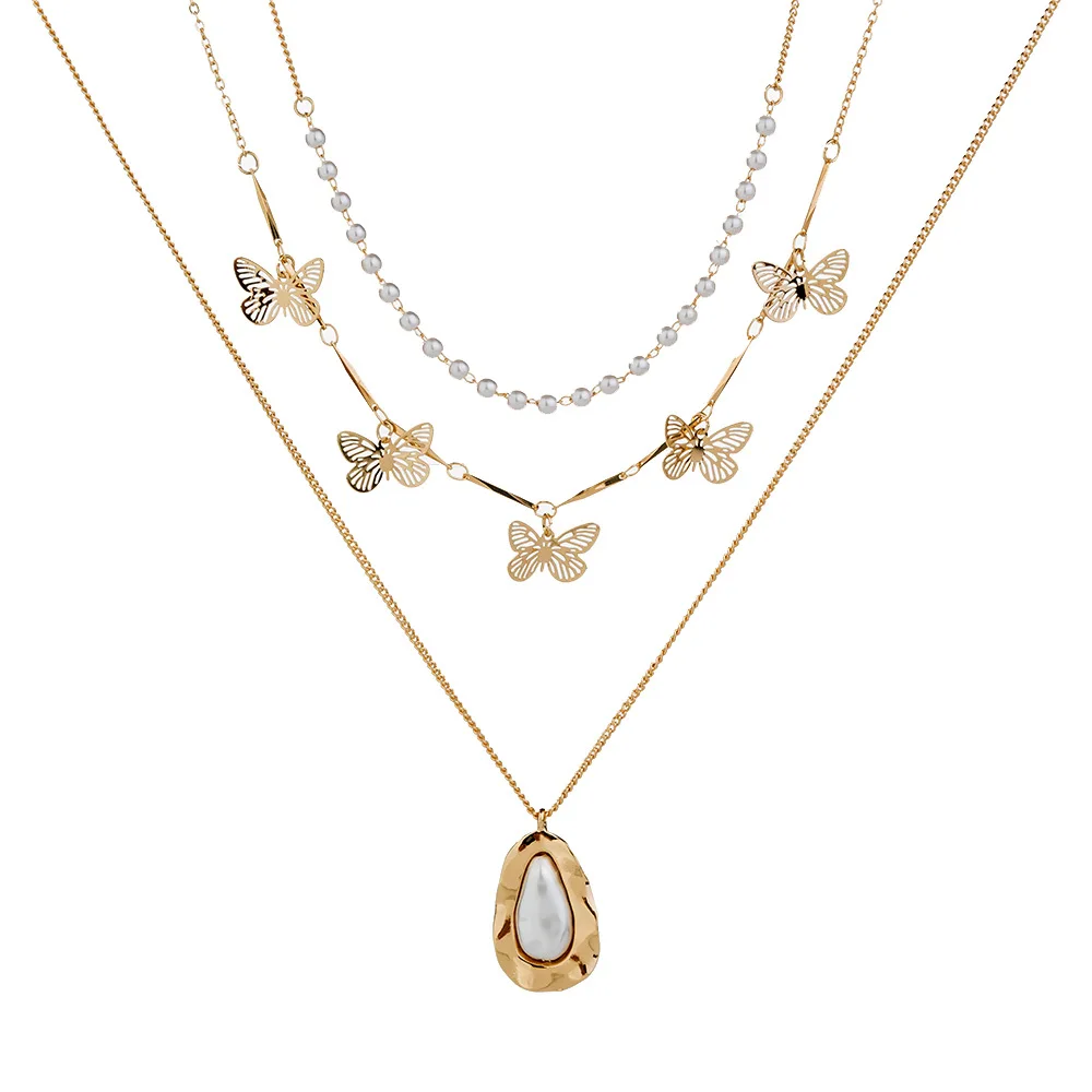 

Fashion gold jewelry cute animal butterfly pendant multilayer necklace lady necklace, Picture