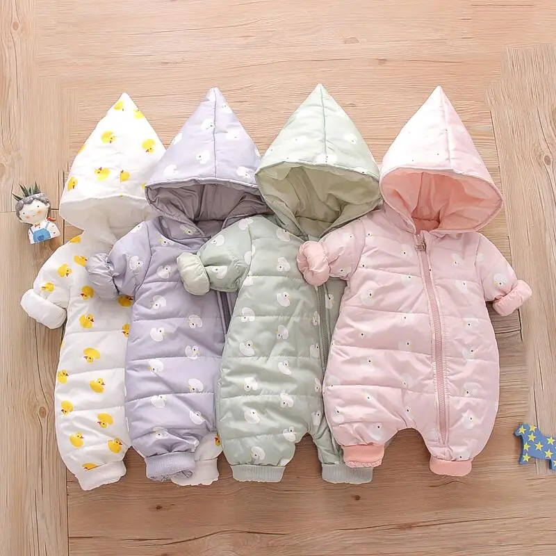 

Winter Newborn Thick Baby Clothes for babies Toddlers Long Sleeve Duck Print Baby Girl Children's Overalls Pajamas Kids Clothing, Picture shows