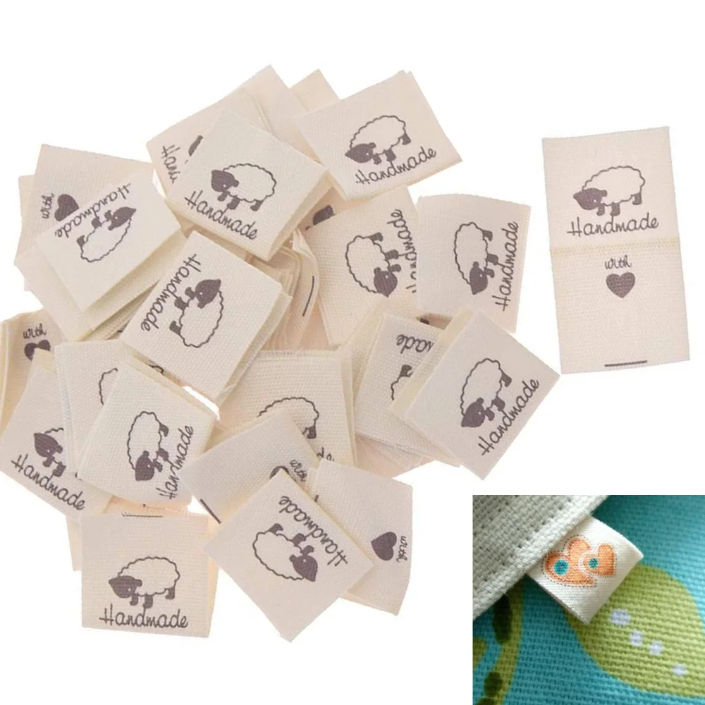 

Handmade Clothing Folded Cotton Printed Labels With Brand Logo, Custom