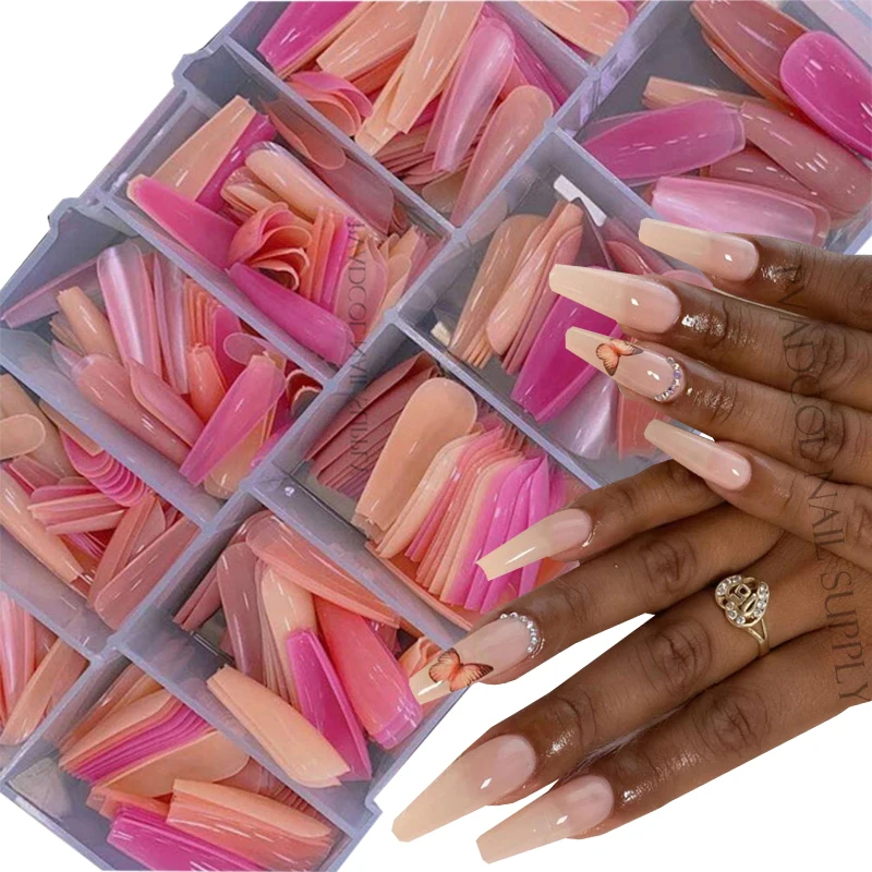 

240pcs/box Gel X Nails Base Color Extension Long Stiletto Full Cover Sculpted Medium Press on Nail False Tips, Picture