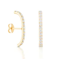 

designer mini yellow gold plated bar earring stud sterling silver with cubic zirconia