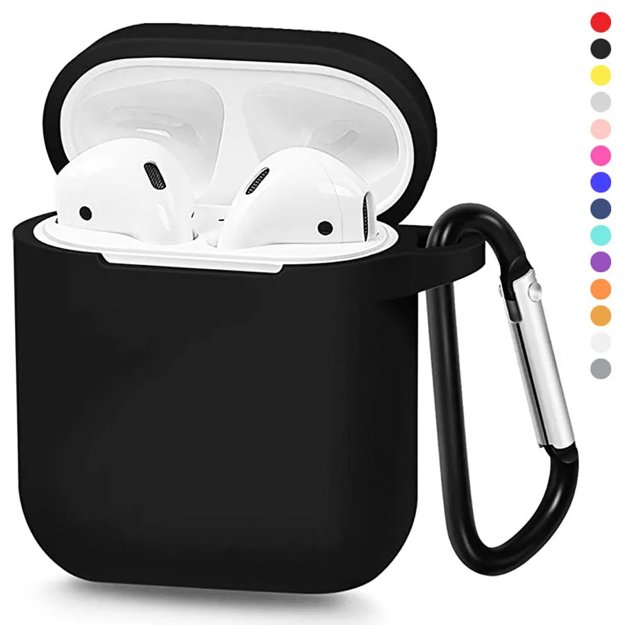 

Mini Soft Silicone Case For Apple Airpods Shockproof Cover For Apple AirPods Earphone Cases with hook for airpods A!&A2, Black/blue/red/pink/yellow/grey/green/white