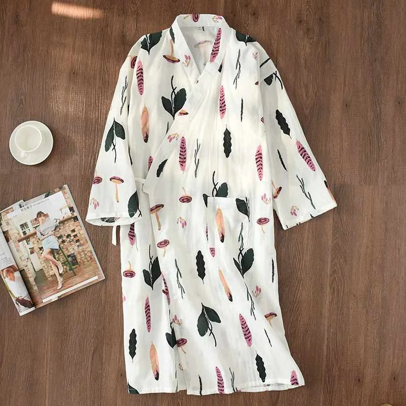 

Japanese-style kimono sleepwear summer new 100% cotton gauze sleepwear nightgown ladies SPA yukata homewear long sleepwear women