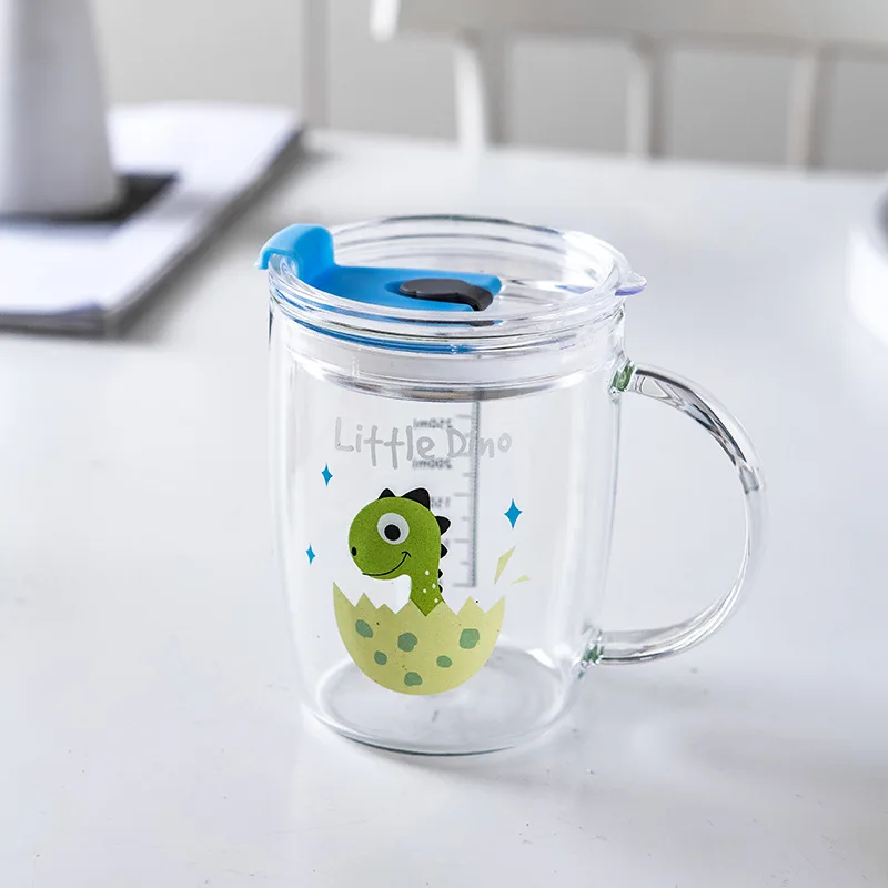 

MG-0006 Breakfast milk cup home creative children belt scale water cup with straw cover handle transparent glass cup water