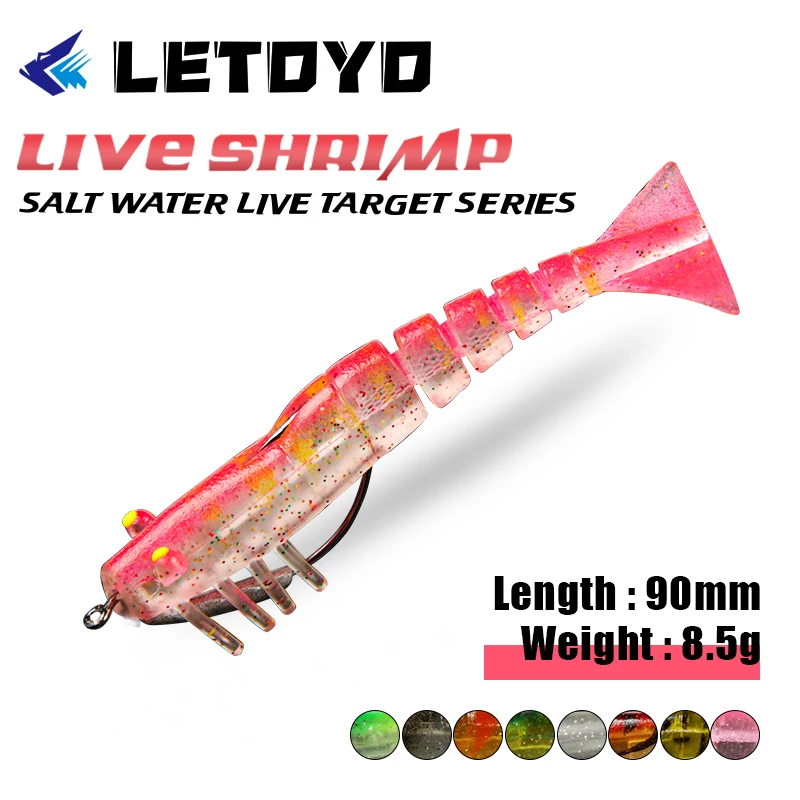 

LETOYO Saltwater Soft Live Shrimp 90mm 8.5g Fishing Lure luminous artificial bait jointed prawn bionic bait