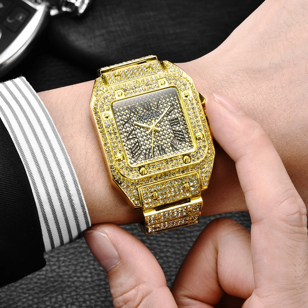 

Fashion Luxury Multi Color Full Crystal Rhinestone Stainless Steel Analog Watch Full Diamond Square Dial Quart Watch, Silver/gold/rose god/ black/silver gold