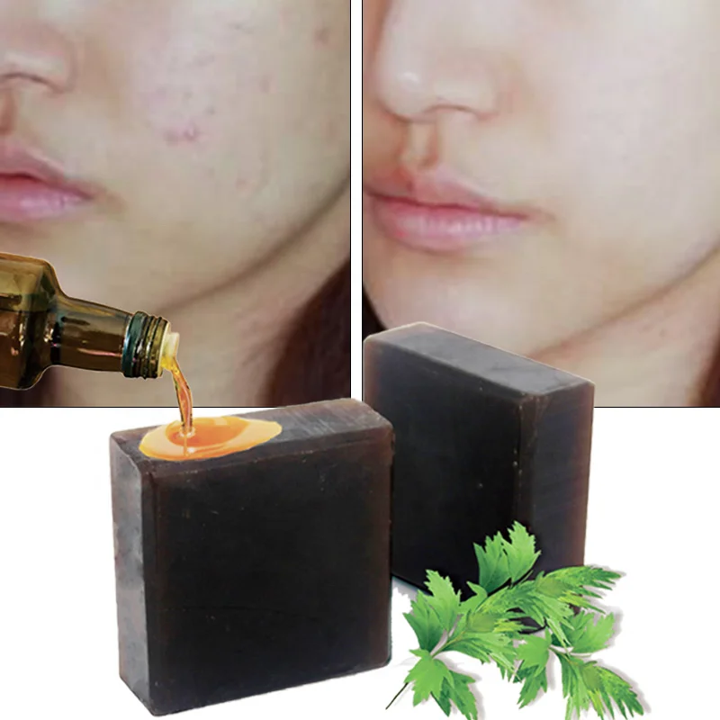 

OEM/ODM Handmade organic body whitening Amber Wormwood Chinese Herbal Acne Soap, Dark brown