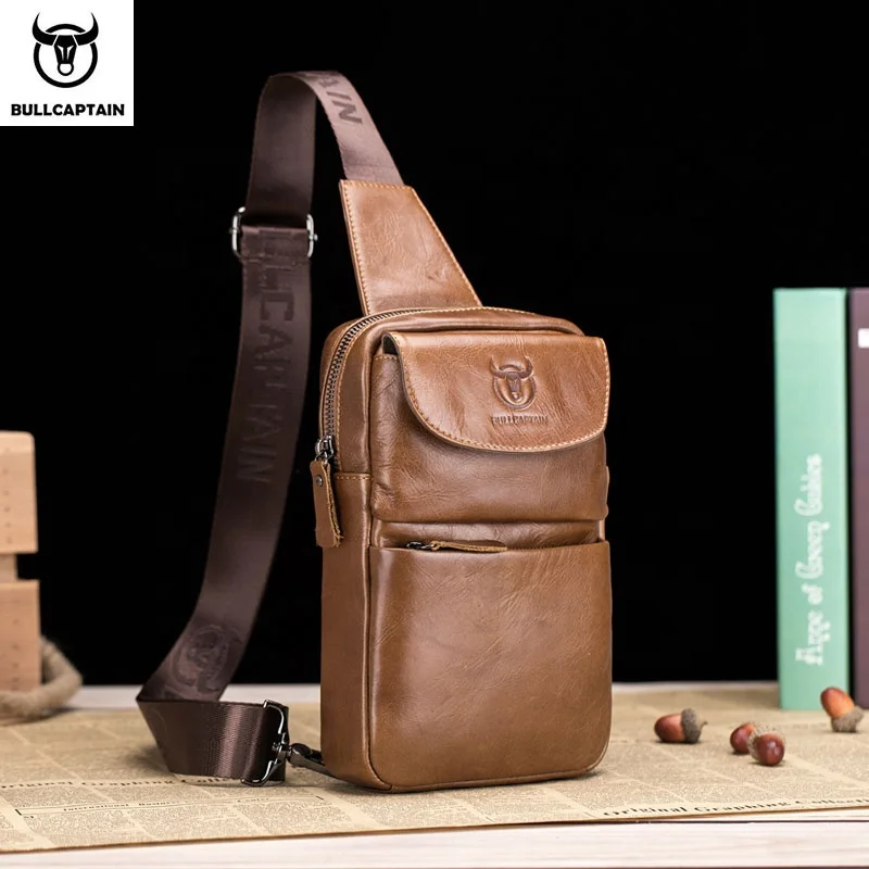 

BULLCAPTAIN leather men's bag shoulder messenger bag, chest bag retro men, zipper shoulder bag handbag