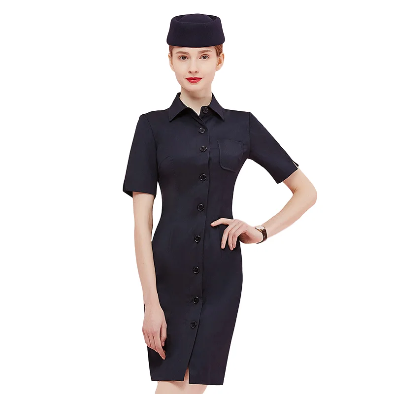 

German Stewardess Uniform Professional Slim Dress Mid-Length Hotel Flight Attendants Overalls Female Airline Uniforms