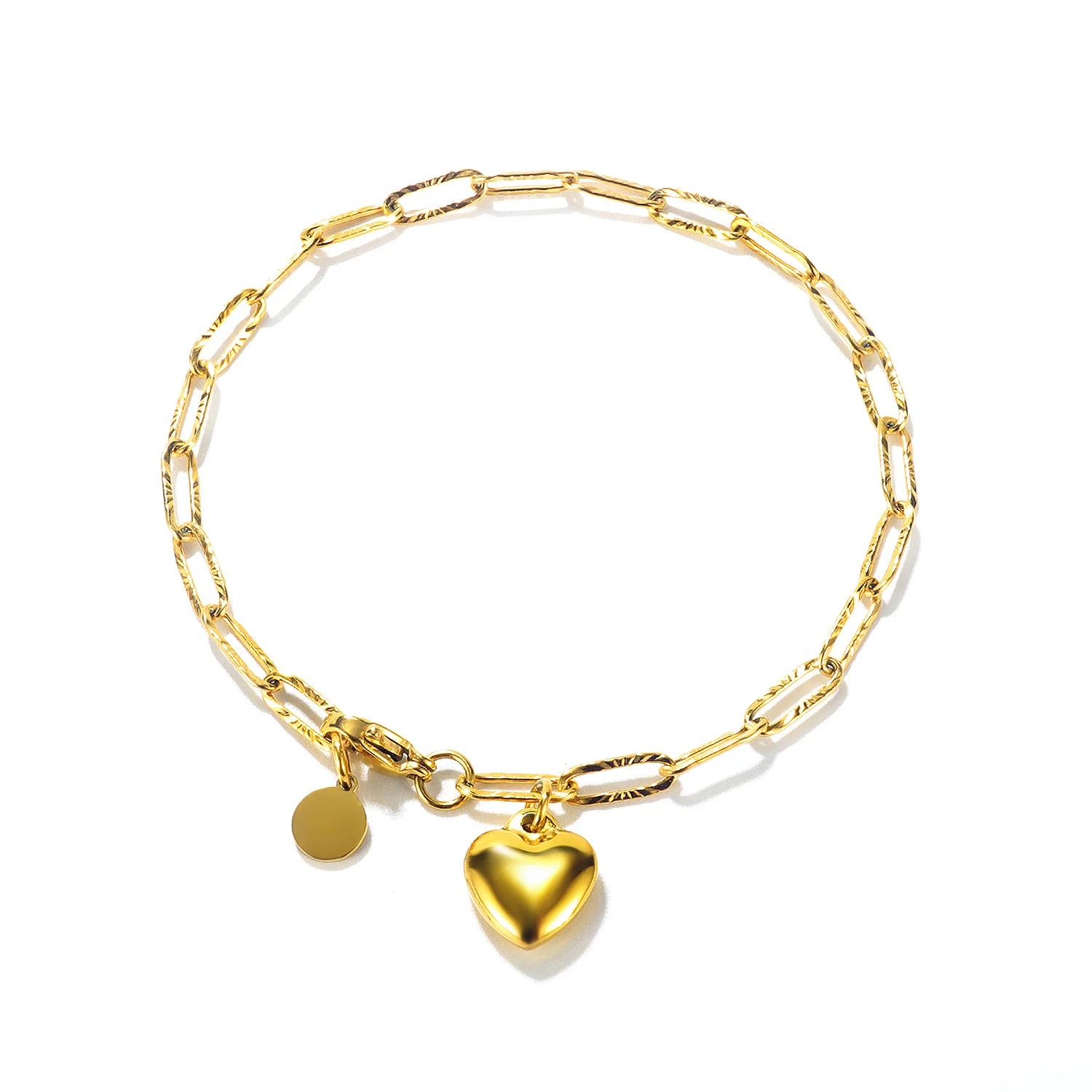 

INS Simple Design 18K Gold Plated Stainless Steel Love Heart Bracelet Titanium Steel Paperclip Chain Bracelet For Women Girls