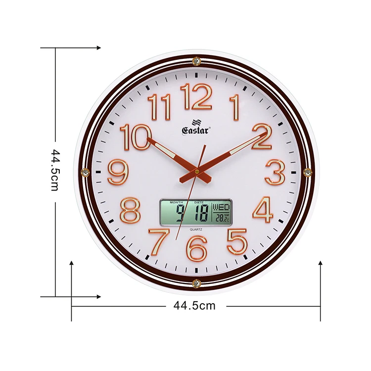 
17.5-inch round living room LCD calendar 3D digital with temperature and humidity display plastic wall clock 